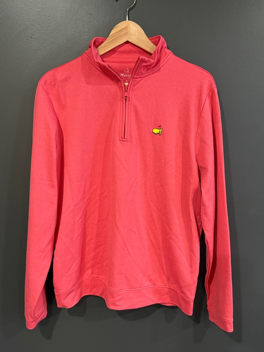 Masters Coral-Pink Quarter Zip Pullover with Yellow Masters Emblem